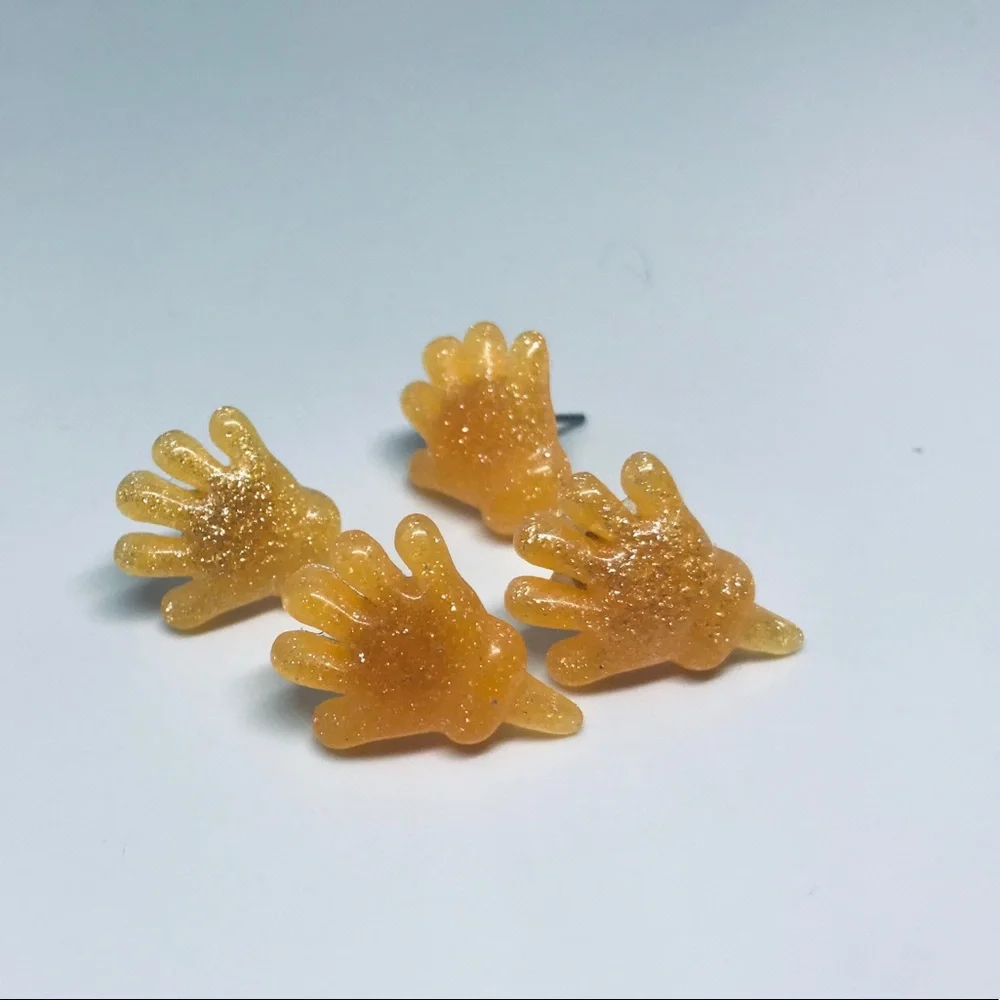 Orange Glitter Sticky Hand Resin Kawaii Hand Crafted Stud Earrings